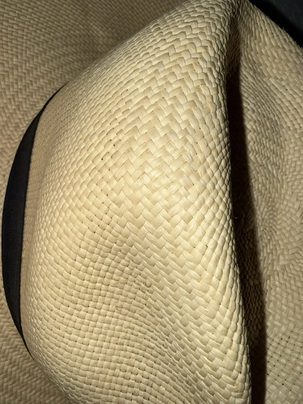 Pantropic Genuine Panama Hat Natural Straw Fedora Wide Brim Black Band Unisex